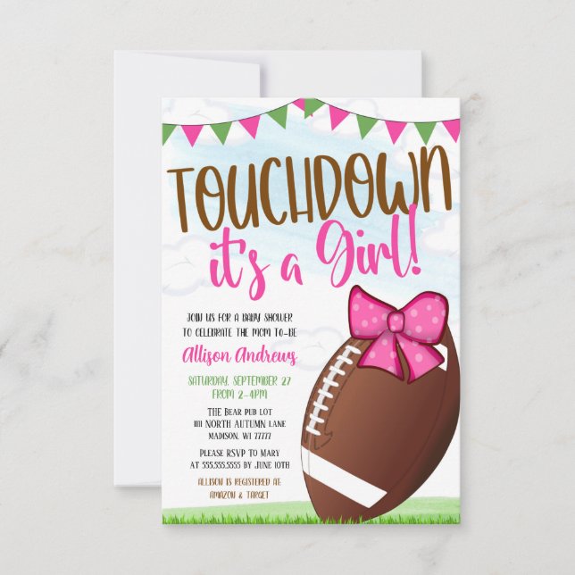 Invitation Baby shower de fille de football (Devant)