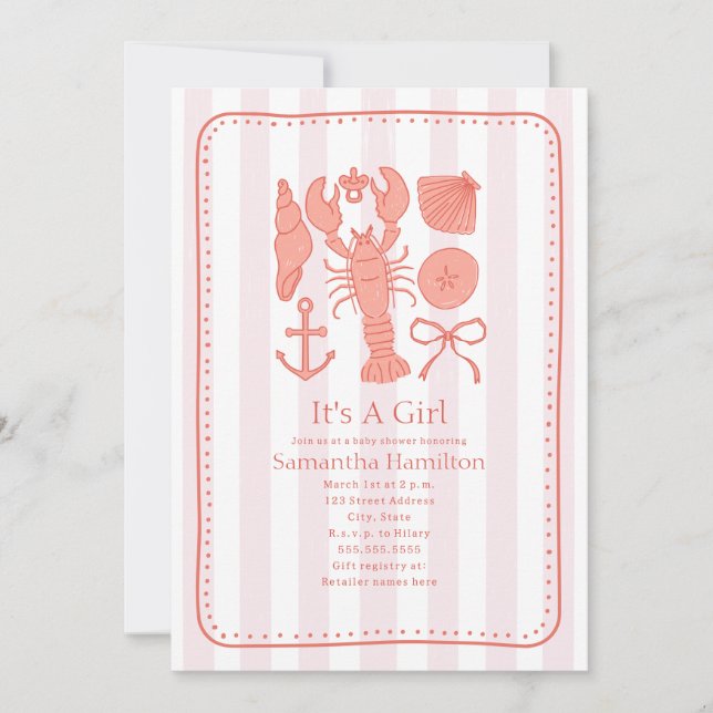 Invitation Baby shower de fille de la cabote rose de la cabot (Devant)