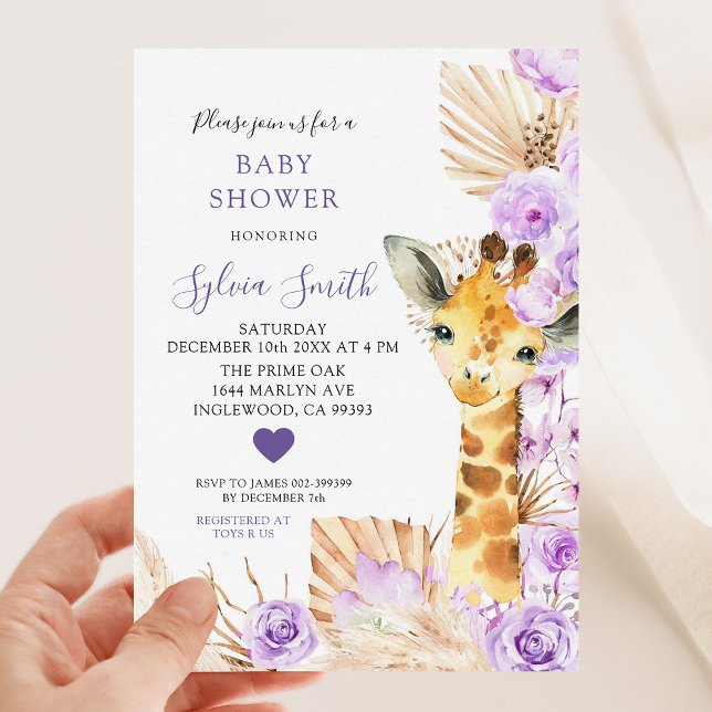 Invitation Baby shower de fille de la Giraffe Florale de Boho (Créateur téléchargé)