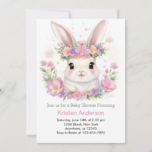 Invitation Baby shower de fille de lapin blanc