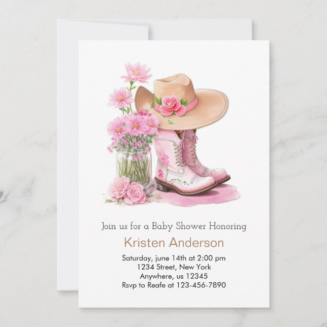 Invitation Baby shower de fille de l'aquarelle Fleur sauvage  (Devant)