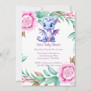 Invitation Baby shower de fille de pivoine de dragon violet e