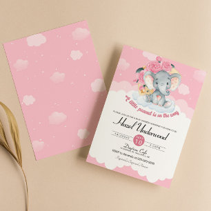 Invitation Baby shower de fille d'éléphant rose Fl