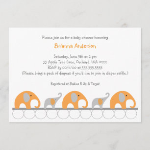 Invitation baby shower de fille d'éléphants orange et gris in