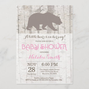 Invitation Baby shower de fille d'ours Bois rustiq