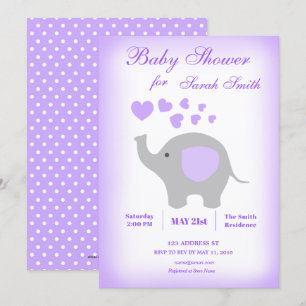 Invitation Baby shower de fille éléphante Coeurs p