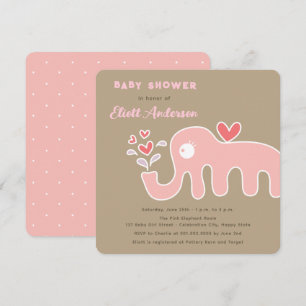 Invitation Baby shower de fille éléphante en caricature rose 