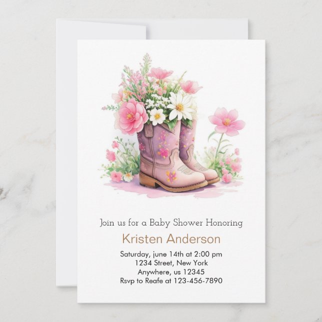 Invitation Baby shower de fille Fleur sauvage aquarelle (Devant)