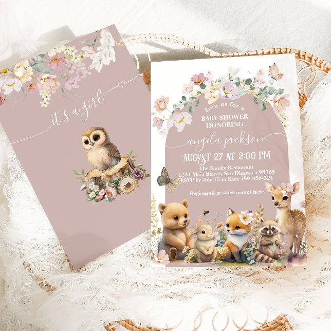 Invitation Baby shower de fille fleur sauvage des animaux des (Créateur téléchargé)