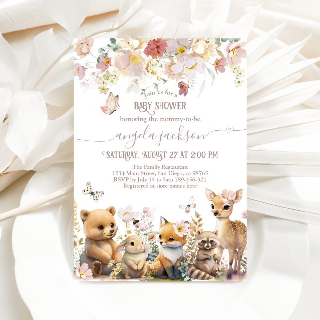 Invitation Baby shower de fille fleur sauvage des animaux des (Créateur téléchargé)