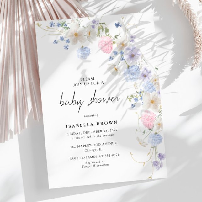 Invitation Baby shower de fille Fleur sauvage rose printanier (Créateur téléchargé)
