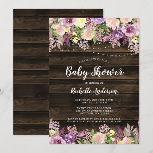 Invitation Baby shower de fille légère à cordes florales viol