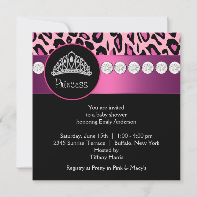 Invitation Baby shower de fille Leopard Rose Hot (Devant)