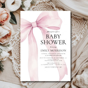 Invitation Baby shower de fille moderne Bow rose pâle