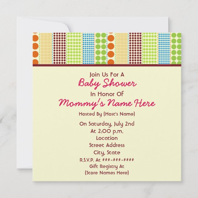 Invitation Baby shower de fille : Ours bourré par points de (Devant)