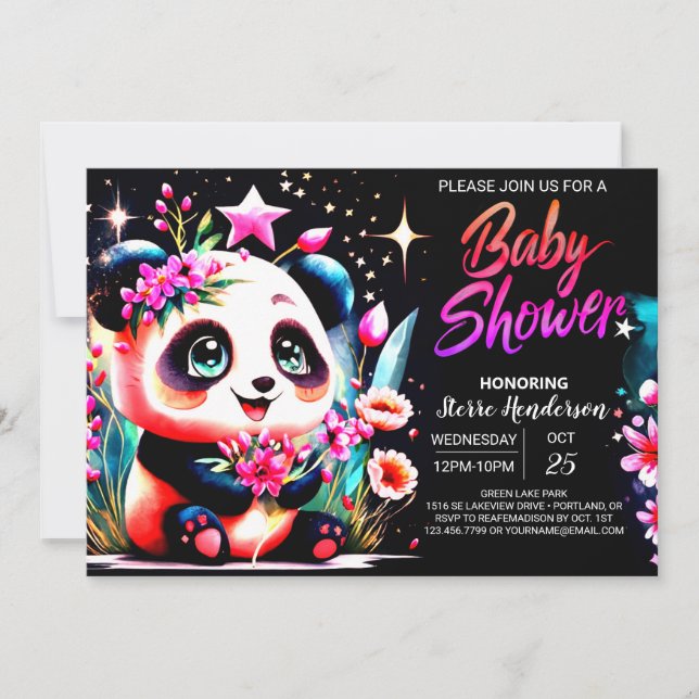 Invitation Baby shower de fille Panda Bamboo Bliss moderne (Devant)