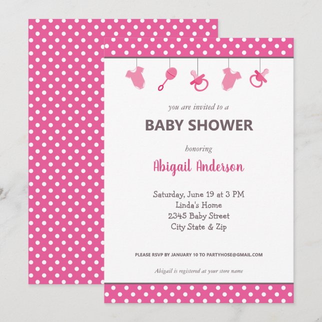 Invitation Baby shower de fille Pink Polka Dot (Devant / Derrière)