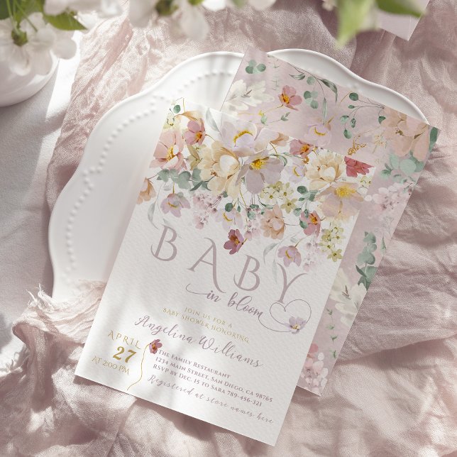 Invitation Baby shower de fille pourpre Fleur sauvage à fleur (Créateur téléchargé)