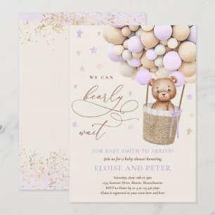Invitation Baby shower de fille pourpre pourpre de l'ours en 
