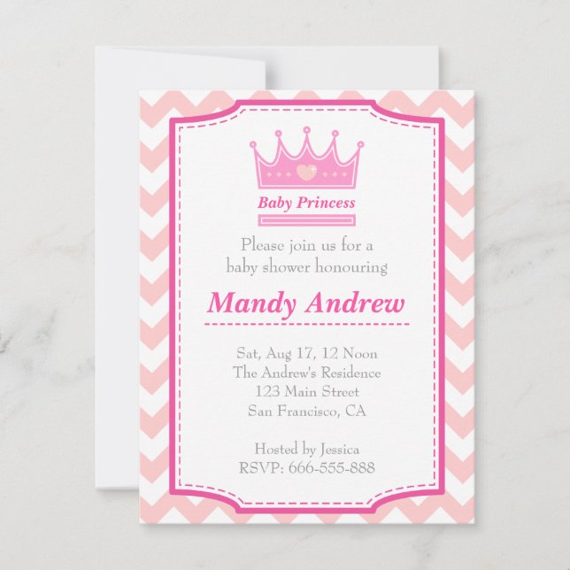 Invitation Baby shower de fille - Princesse de bébé rose avec (Devant)