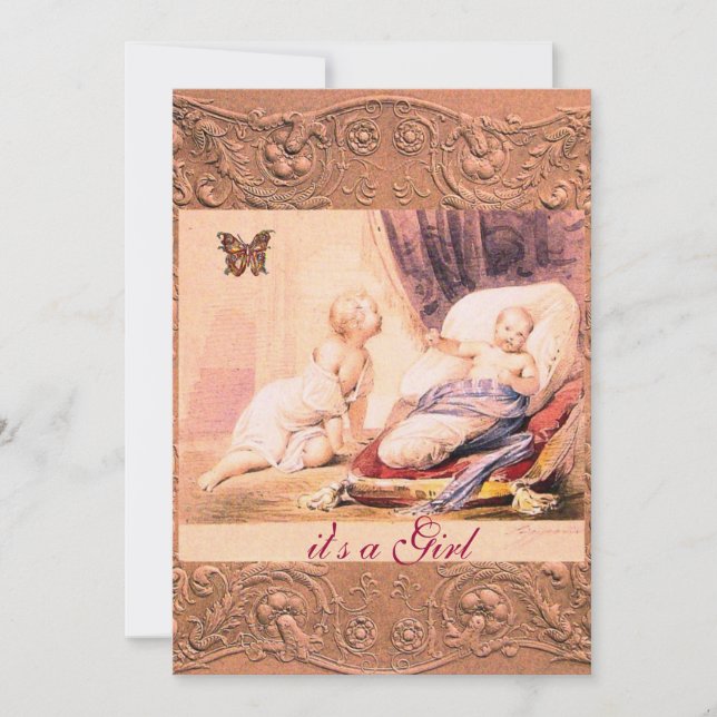 Invitation Baby shower DE FILLE ROSE AVEC Champagne BOUTEILLE (Devant)