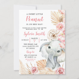 Invitation Baby shower de fille rose Boho Elephant