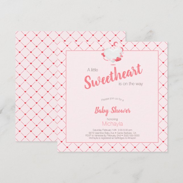 Invitation Baby shower de fille rose Chérie est sur le chemin (Devant / Derrière)