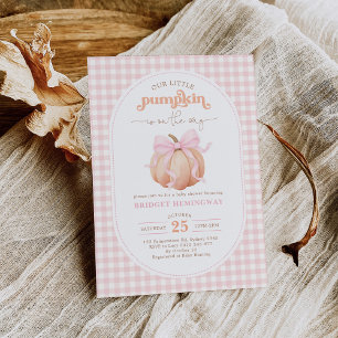 Invitation Baby shower de fille rose En vichy petit Citrouill