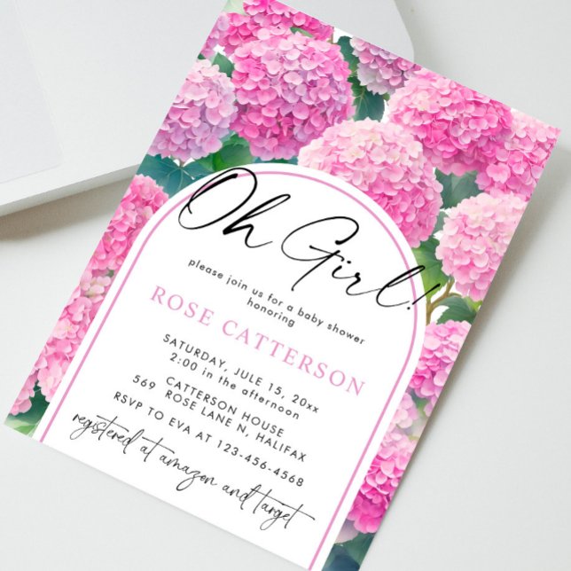 Invitation Baby shower de fille rose Hydrangea Oh (Créateur téléchargé)