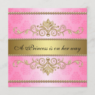 Invitation Baby shower de fille rose Motif Gold Flourish