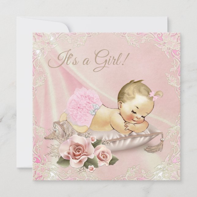 Invitation Baby shower de fille rose pâle (Devant)
