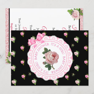 Invitation Baby shower de fille Rose rose et noire