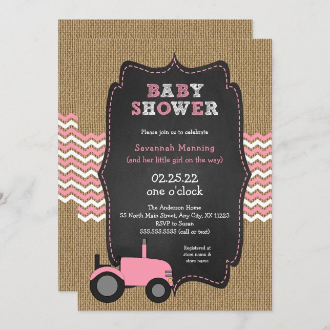 Invitation Baby shower de fille Rustic Pink (Devant / Derrière)