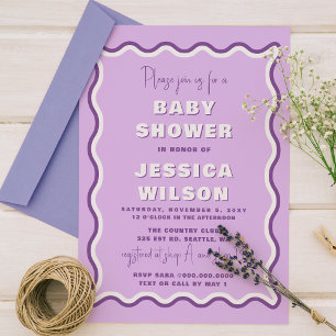 Invitation Baby shower de fille violet mou rétro