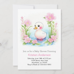Invitation Baby shower de fille Whimsy de canard rose