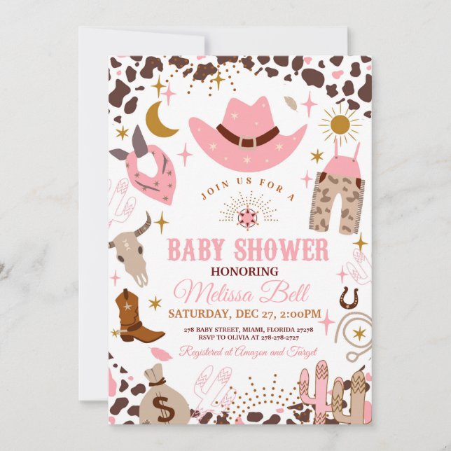 Invitation Baby shower de fille Wild West Invitati (Devant)