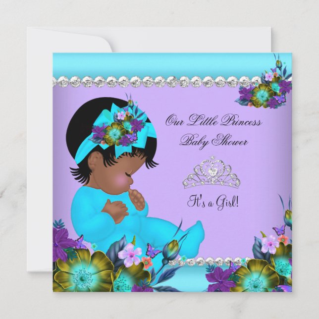 Invitation Baby shower de filles afro-américaines Turquoise p (Devant)
