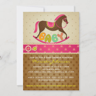Invitation Baby shower de filles Cheval-Rocking