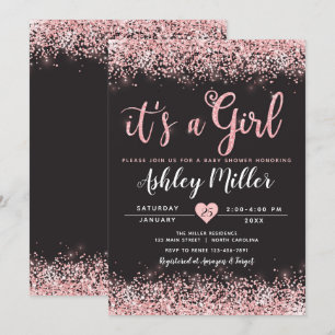 Invitation Baby shower de filles Chic noir rose