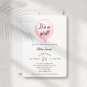 Invitation Baby shower de filles de ballons rose moderne
