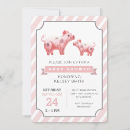 Invitation Baby shower de filles de la ferme de cochons roses
