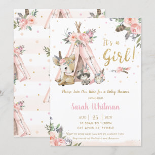 Invitation Baby shower de filles de la tribu Boho de Cute Woo