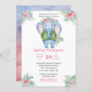 Invitation Baby shower de filles Eléphantes mignonnes