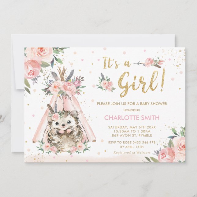 Invitation Baby shower de filles florales de la tribu de Héri (Devant)