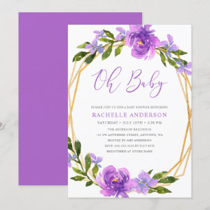 Invitation Baby shower de filles géométriques florales d'or m