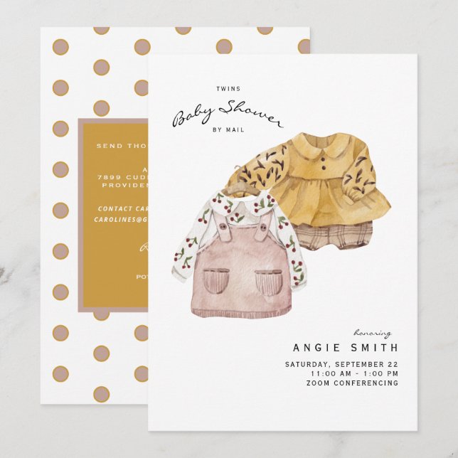 Invitation Baby shower de filles jumelles mignonnes par invit (Devant / Derrière)