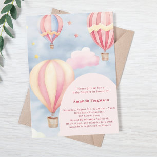 Invitation Baby shower de filles roses à montgolfières