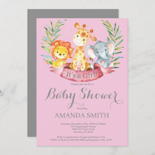 Invitation Baby shower de filles Safari Jungle Ani