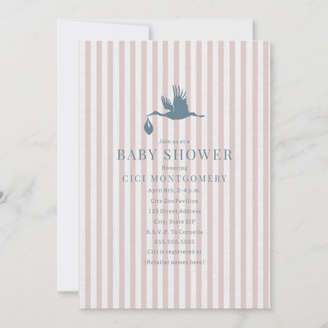 Invitation Baby shower de filles tripe classique Preppy Seers (Devant)