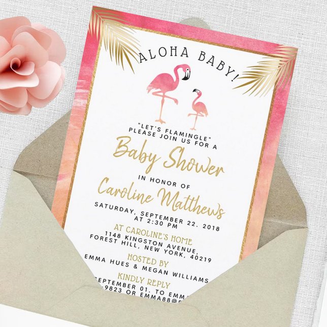 Invitation Baby shower de Flamant rose d'aquarelle tropicale (Créateur téléchargé)